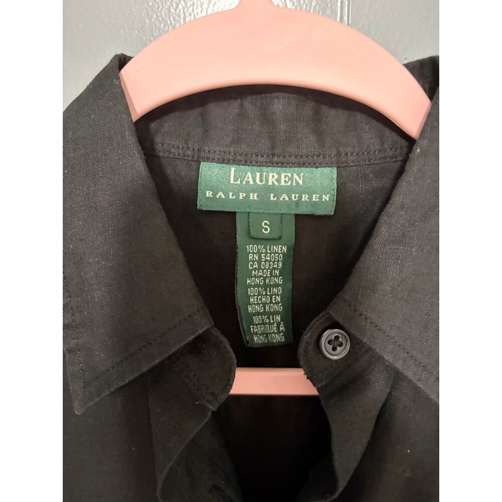 Vintage Lauren Ralph Lauren Black Linen Roll Tab Sleeve Button Down Shirt S - Picture 3 of 6